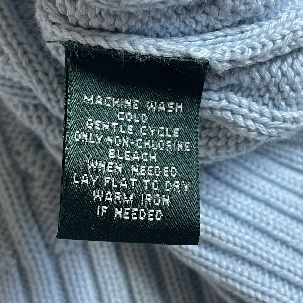 Lauren Ralph Lauren XL Cable Knit Sweater Baby Blue  Logo Fisherman Preppy - Picture 3 of 7